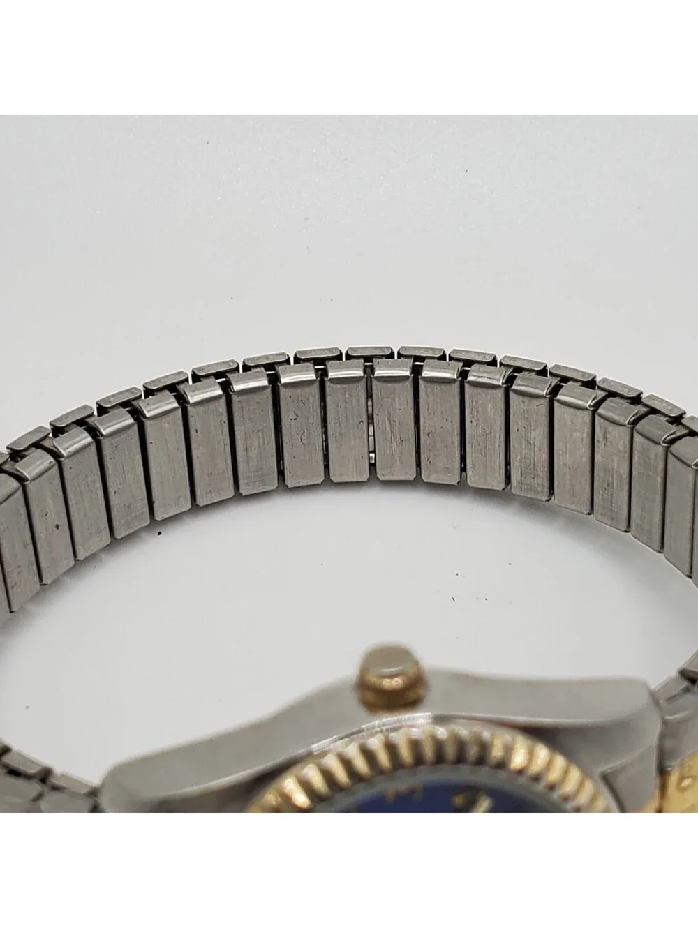 Sharp Quartz Watch Womens 25mm Blue Dial Two-Tone Stretch Band New Battery
